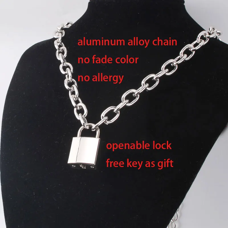New Arrival Punk Chunky Chain PadLock Pendant Necklaces Silver Color link Chain Openable Lock with Key Necklaces  for women men