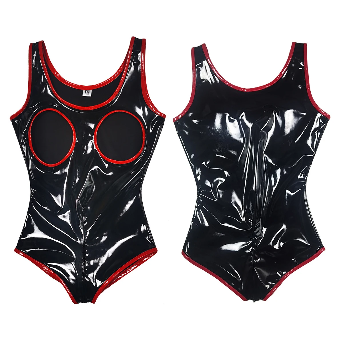 Open Chest One-Piece Vest Nightwear PVC Mirror Latex Ammonia Straitjacket Body Shaper Exposed Breast Open Crotch Erotic Bodysuit