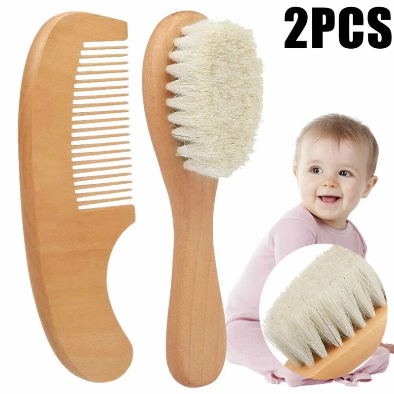 

Wooden Baby Brush Hairbrush Natural Goat Hair Brush Soft Bristles Scrub Tools Baby Hair Brush baby comb