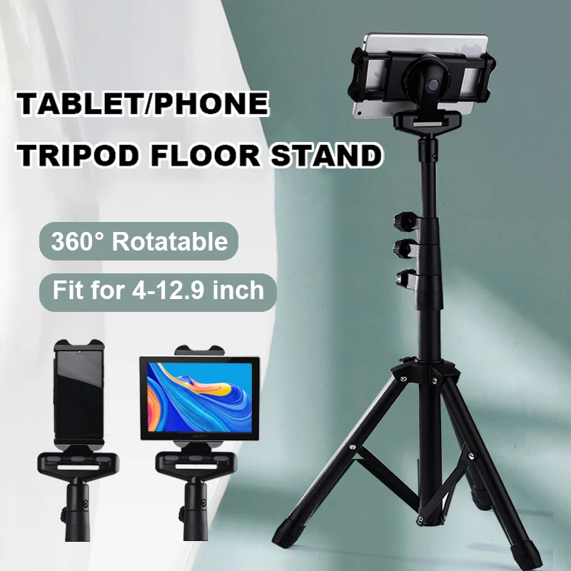 SMOYNG Stretchable Portable Adjustable Tripod Floor Tablet Phone Stand Holder Support For 4-12.9 Inch iPhone iPad Pro  Mount