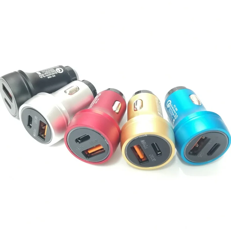 18W PD Fast Charge QC3.0 Car Charger Aluminum Alloy Multi-function Dual Output Car Charger