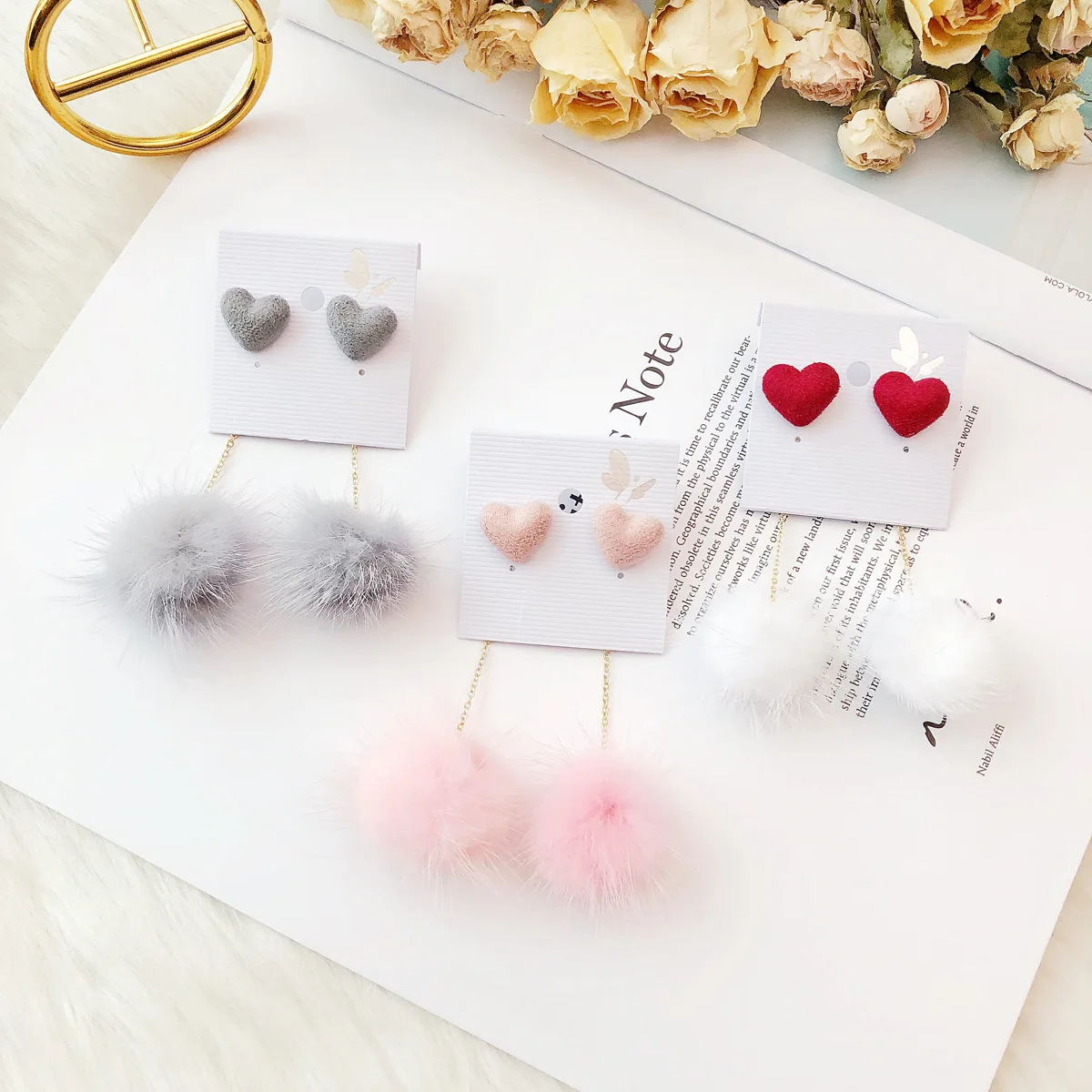 Autumn And Winter Cute Fur Ball PomPom Long Drop Earrings for Women Fashion Heart Unique Soft Pom Pom Dangle Earring Jewelry