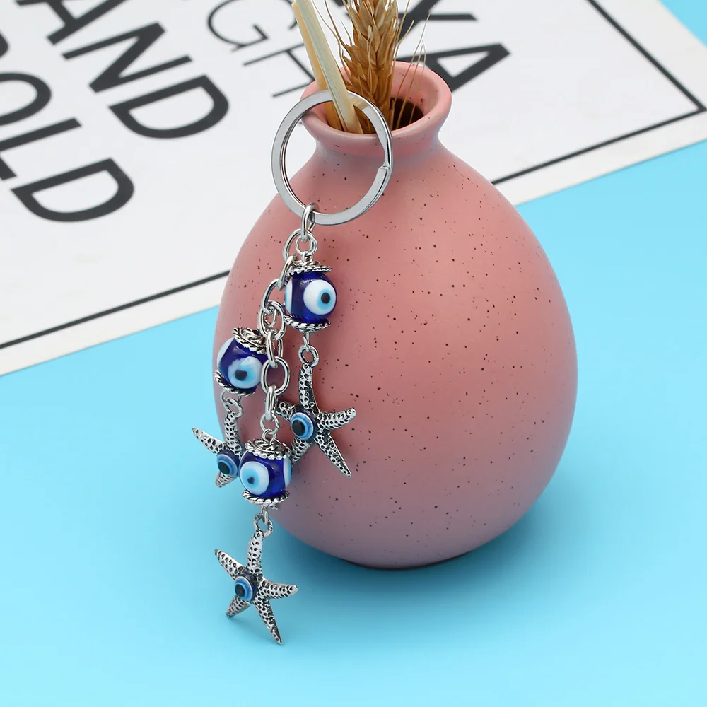 1pc Lucky Evil Eye Charms Keychain Starfish Pendent Tassel Key Chain Men Women Fashion Jewelry Car Key Chain