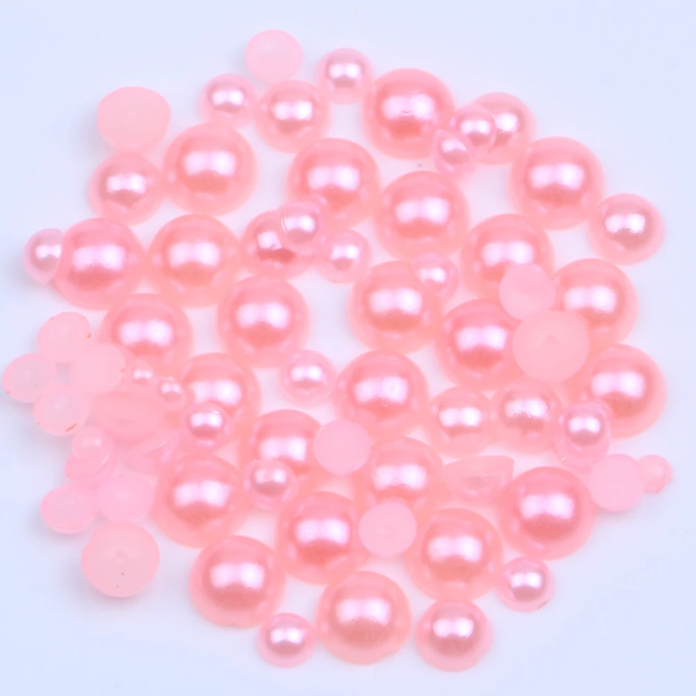 Light Pink Half Round Resin Beads 2mm-12mm And Mixed Sizes 50-1000pcs Glue On Imitation Pearls DIY Crafts Embellishments