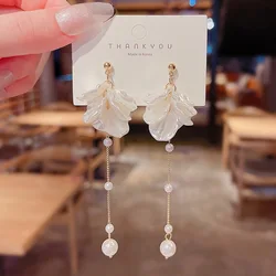 925 Silvers Needle Acrylic Long Fringed Pearl Earrings Female  Drop