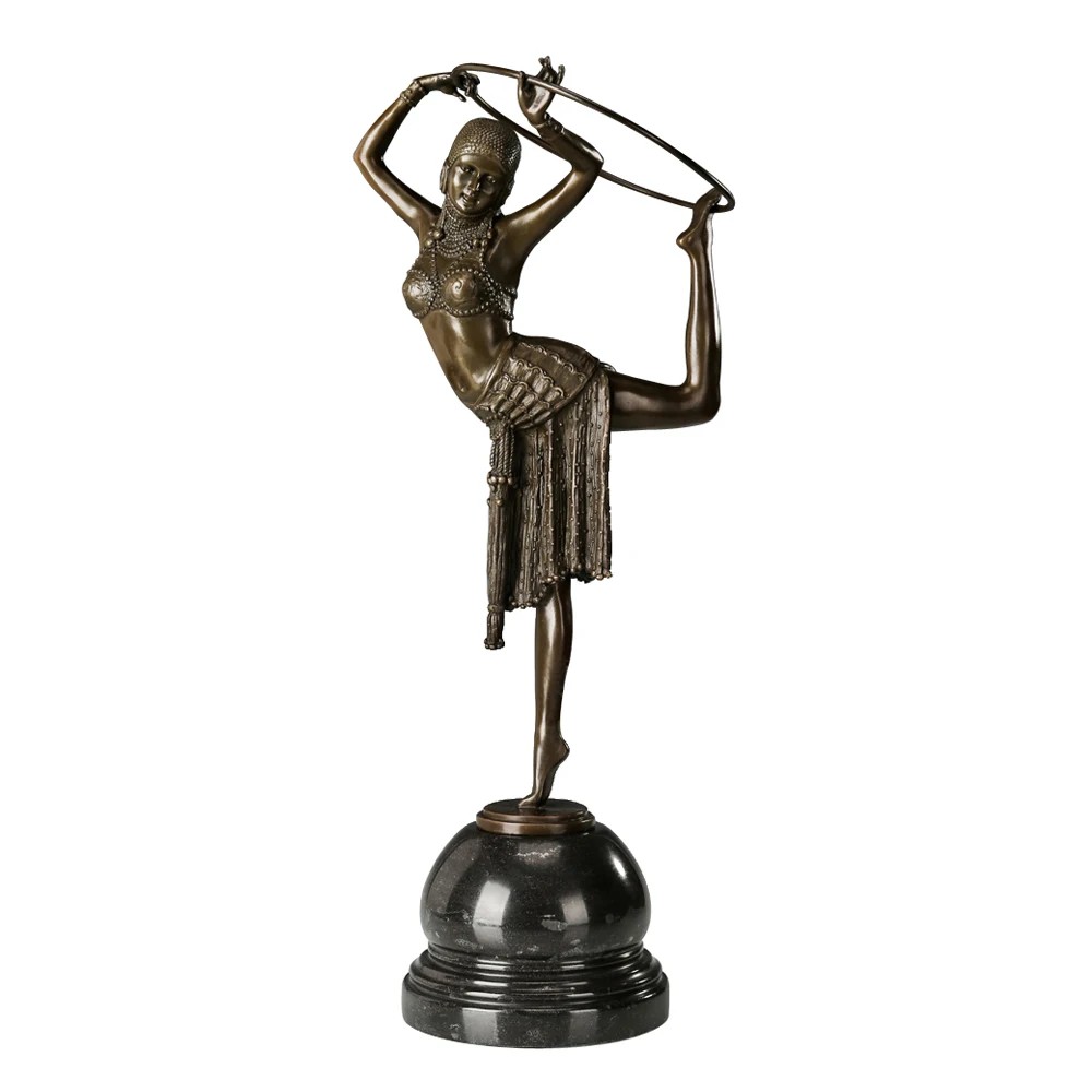 Ring Modern Dance Sculpture Bronze Vintage Art Girl Dancing Statue Figurine Gold, Brown, Green for Decoration 51CM/20Inch Large