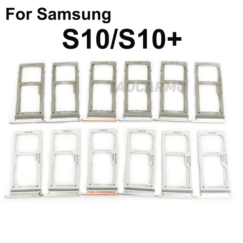 Aocarmo For Samsung Galaxy S10 / S10+  S10Plus Single/Dual Metal Plastic Nano Sim Card Tray MicroSD Slot Holder SM-G9730 G9750