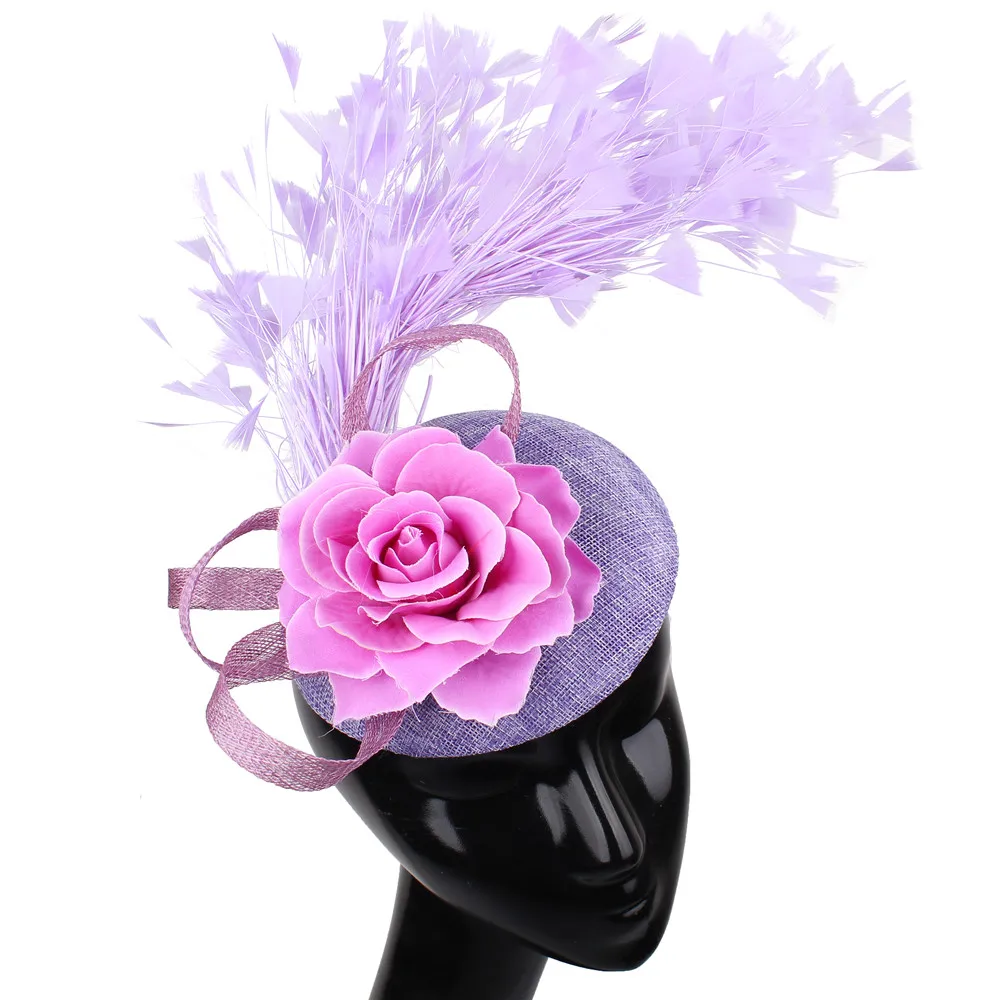 

Fashion Sinamay Fascinator Wedding Hats Fancy Floral With Feathers Headpiece Hair Clip Lady Occasion Church Event Hair Accessory