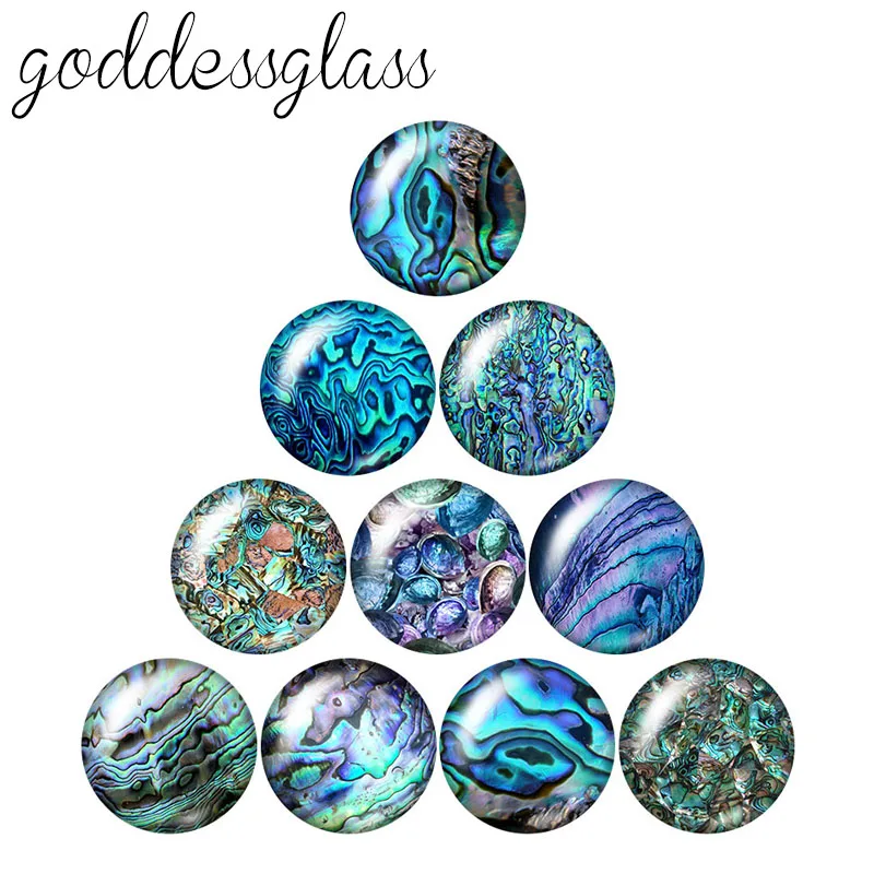 New Blue Patterns Shell patterns Gradient Colorful 12mm/18mm/20mm/25mm Round photo glass cabochon demo flat back Making findings