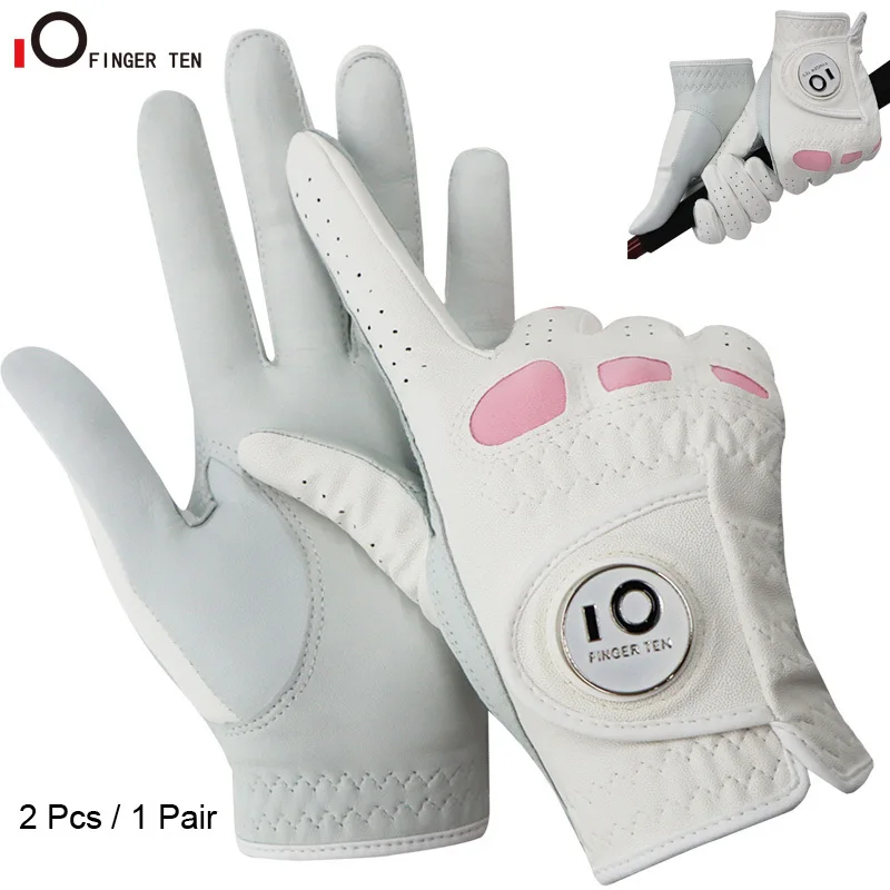 

2 Pack or 1 Pair Cabretta Leather Womens Golf Gloves with Ball Marker Left Right Hand Extra Grip Ladies Sizes S M L XL