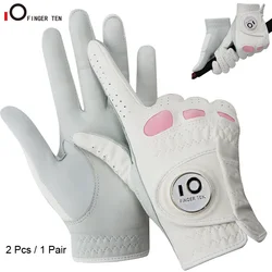 2 Pack or 1 Pair Cabretta Leather Womens Golf Gloves with Ball Marker Left Right Hand Extra Grip Ladies Sizes S M L XL