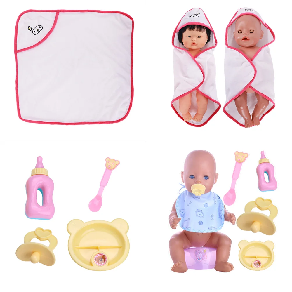 2Pcs Doll Clothes=Kitty Animals Bathrobe Blankets+Tableware For 18 Inch American of Girl`&43Cm Baby Reborn Doll 38cm Nenuco Ropa