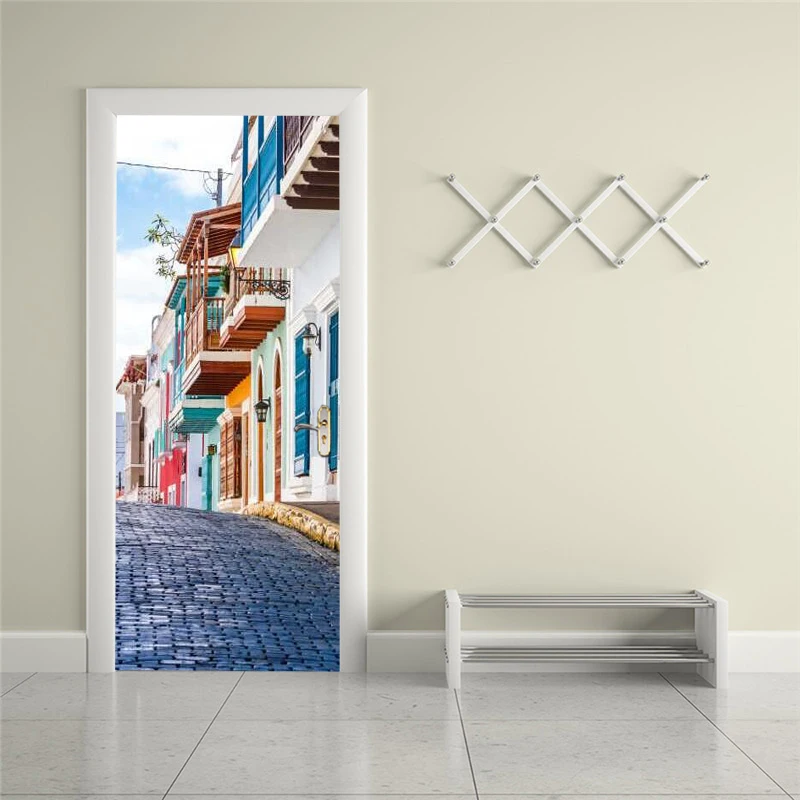 

Self-adhesive architectural street view art door stickers home decoration door cover wall stickers mural porch wallpaper poster