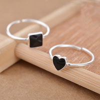 Hot Sale 925 Sterling Silver square black Ring For Women Original Fine Jewelry Gift Open Adjustable Finger Ring