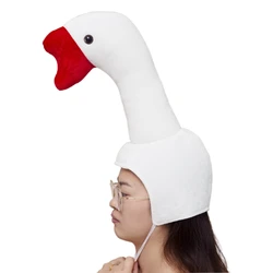 Funny White Goose Shape Plush Hat Novelty Animal Stuffed Toy Headgear Earflap Cap Halloween Cosplay Costume Party Props