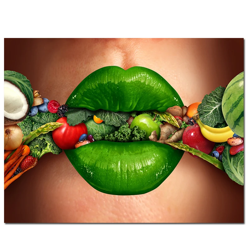 5DDiy Diamond Painting Lips Vegetables Fruit Green Full Square Round Diamond Embroidery Wedding Decoration Mosaic StickerZP-3397