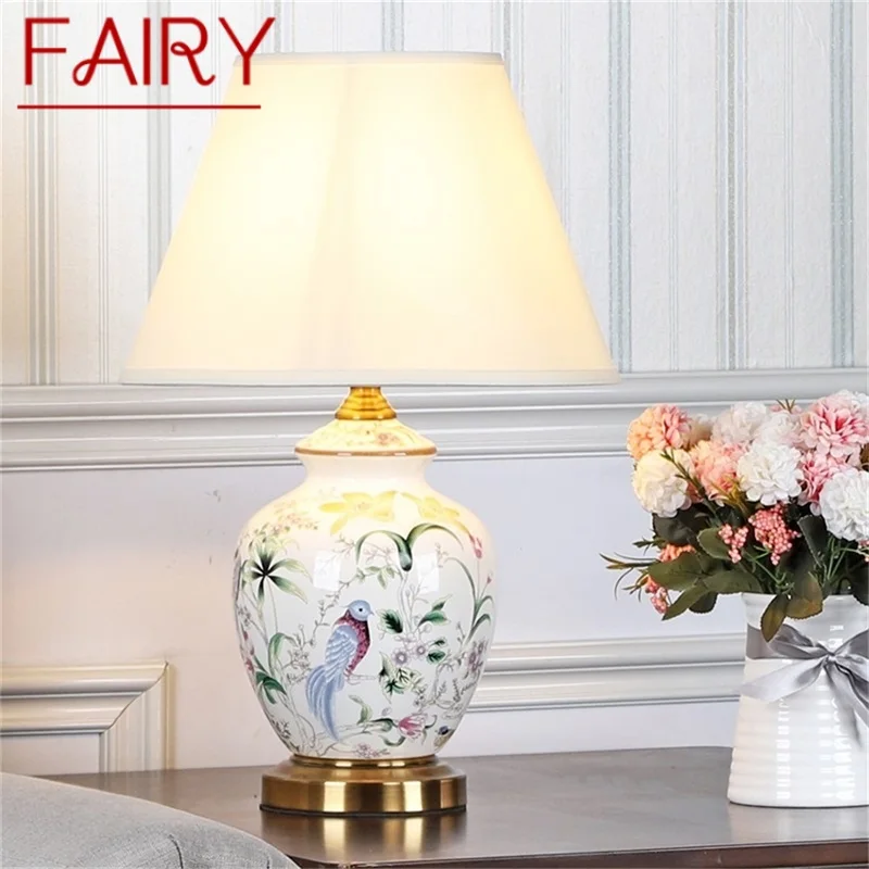 FAIRY Ceramic Table Light Dimmer Modern Luxury White Pattern Desk Lamp LED For Home