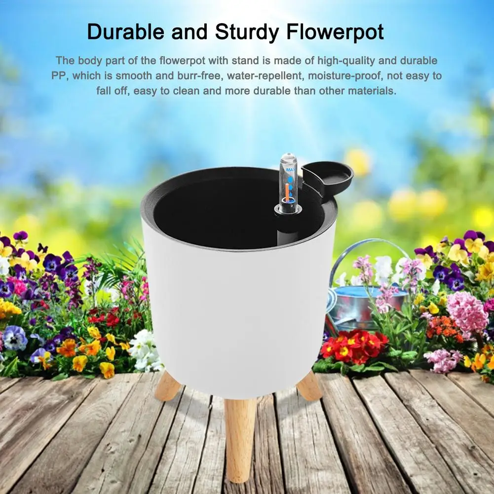 Floor-standing Round Flower Pot Feet Herbs Self Watering Drainage System Bonsai For Plants With Wooden Legs Nursery Modern