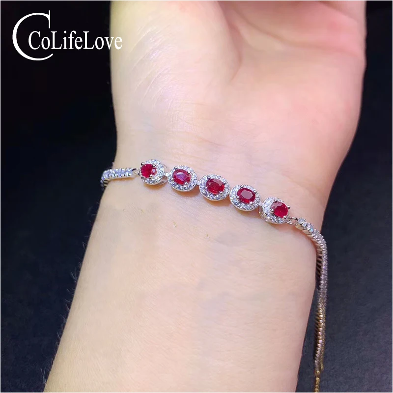 

CoLife Jewelry Natural Africa Ruby Bracelet for Young Girl 100% Real Ruby Gemstone Bracelet 925 Silver Ruby Jewelry