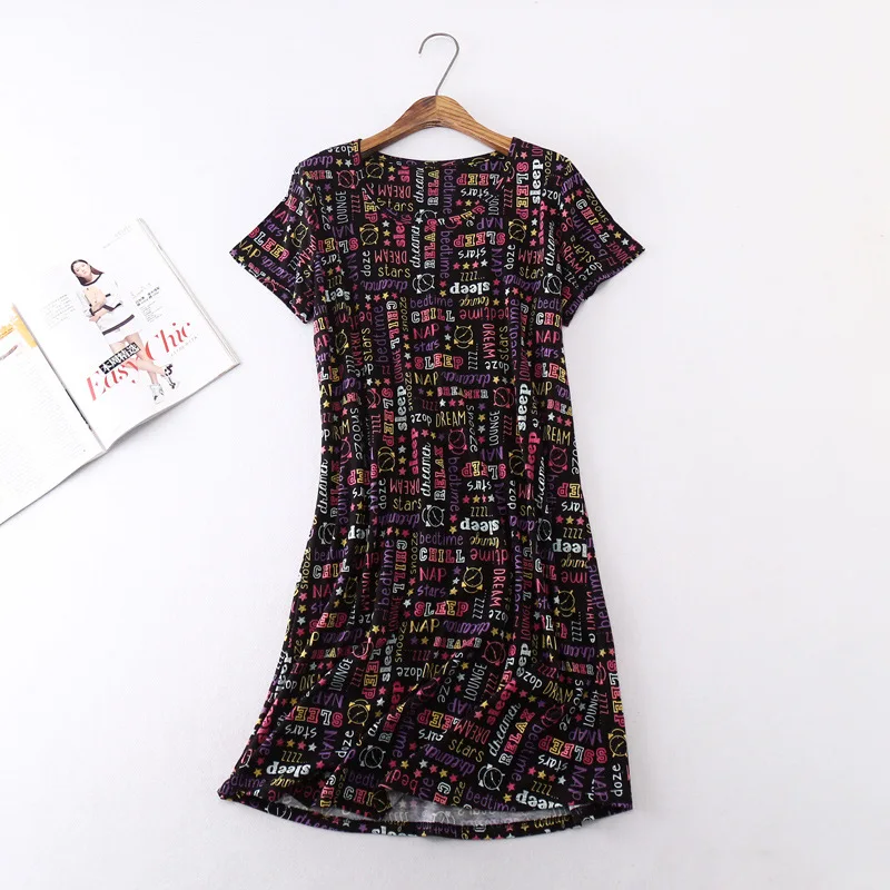 Summer Women Casual Sleep Dress Ladies 100% Cotton Nightgown Women's Short Sleeve Nightwear Dress Plus Size Home Dresses M-XXXL