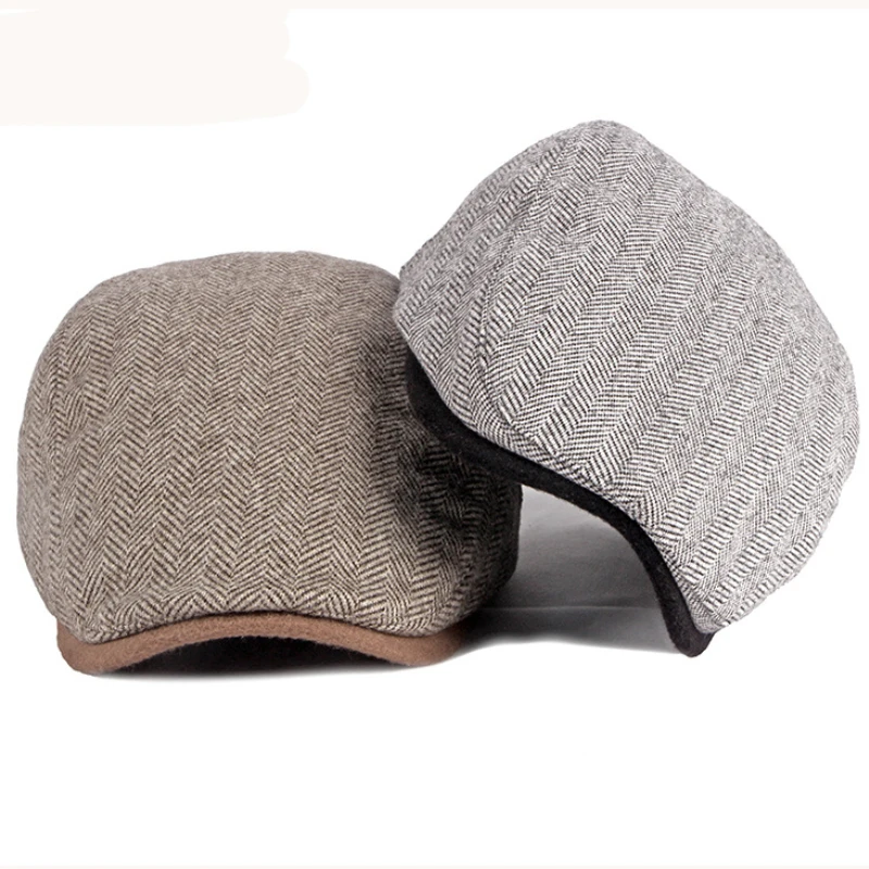 HT3330 Beret Autumn Winter Cap Hat Men Women Beret Cap Vintage Striped Artist Painter Beret Hat Male Female   Flat Cap