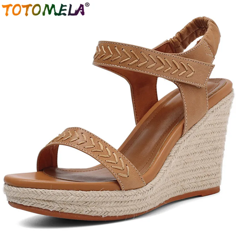 

TOTOMELA 2022 top quality genuine leather shoes women sandals vintage wedges platform shoes simple classic casual sandals woman