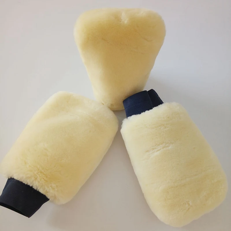 1Pcs Real Sheepskin Mitt Car Soft Polishing Glove Lambswool Washing Cleaning Polish Car Cleaning Washing