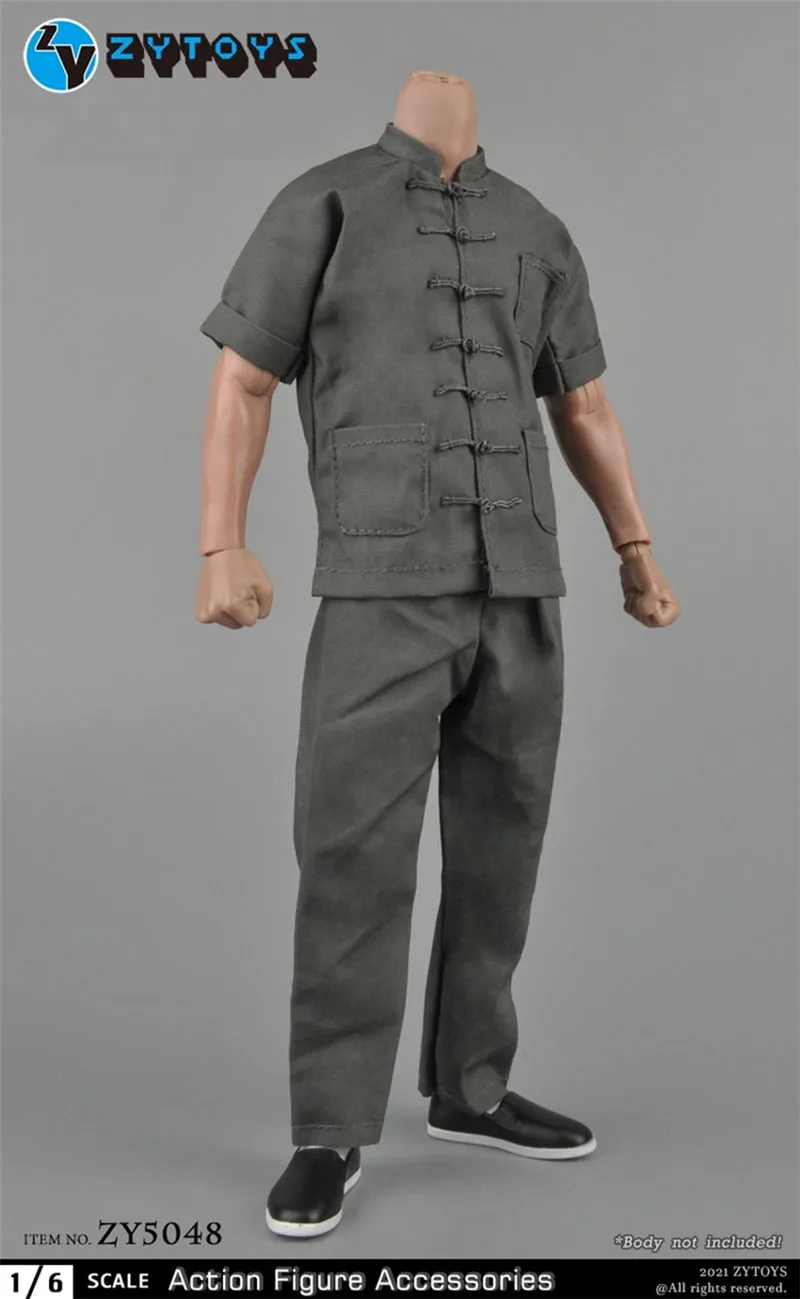 In Stock 1/6 ZYTOYS ZY5048 Kung Fu Suit Short Sleeve Vest Pants Blet Socks Shoes Gray Tang Suit Fit 12'' Action Figure