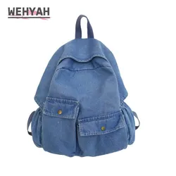 Wehyah Denim Backpack Women Designer Back pack Purse for Women Personality Schoolbag Korean Casual Bag Travel Jean Solid ZY015