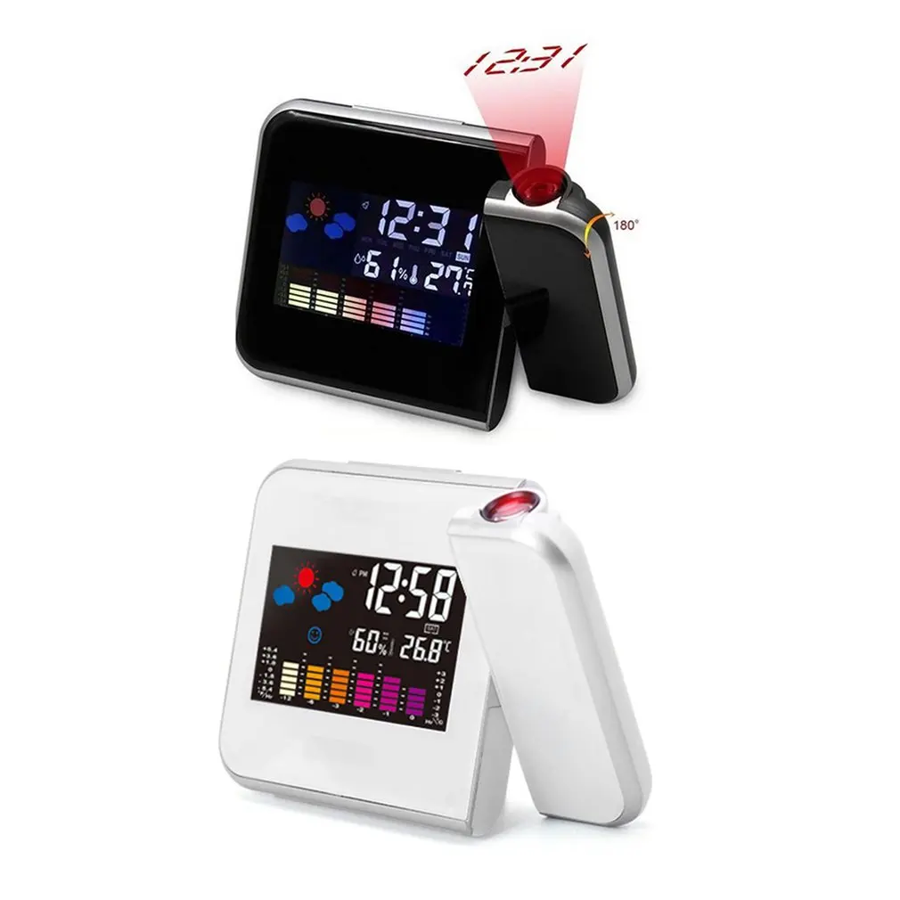 Portable Projection Digital Weather LCD Snooze Alarm Clock Color Display with LED Backlight Temperature Humidity Tester LESHP