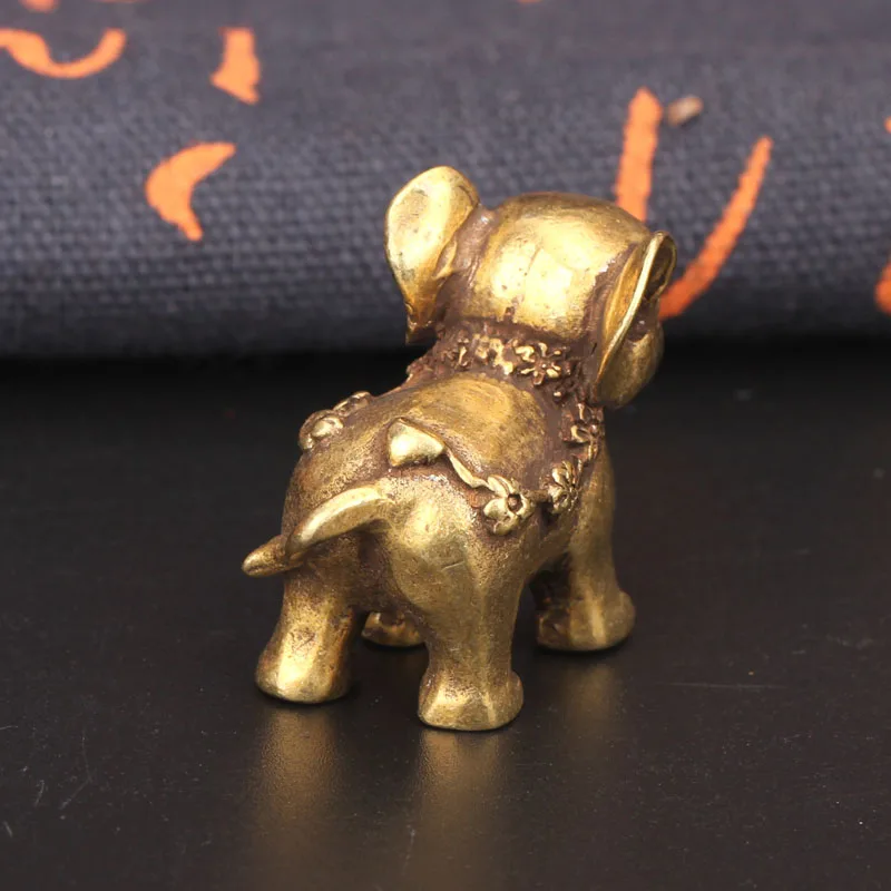Vintage Copper Cute Animal Elephant Statue Desktop Decoration Ornaments Metal Brass Crafts Figurines Miniatures Bronze Crafts