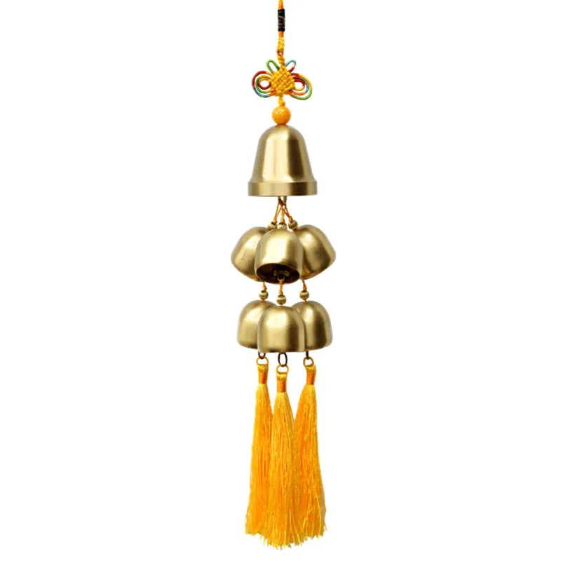 1 string Pure Copper Customized Bells Wind Chimes Hanging Feng Shui Ornament Yellow Red Strings