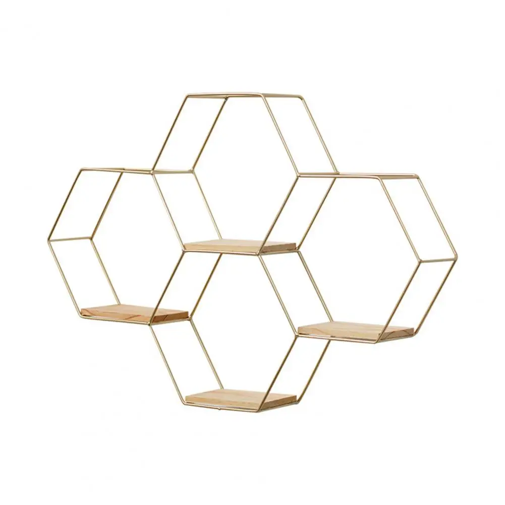 Nordic Hexagonal Iron Storage Stand Small Pot Wall Holder Home Shelf Storage Holder Contracted Design Decorative Shelves for