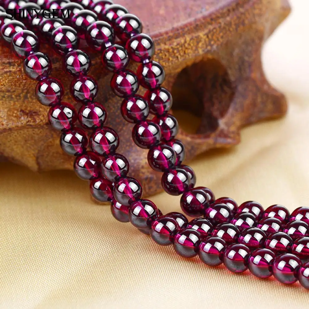 ShinyGem A Grade Natural Garnet Beads 3.5/4/5mm Round Purple Red Garnet Loose Beads For DIY Jewelry Making Bracelets Necklace