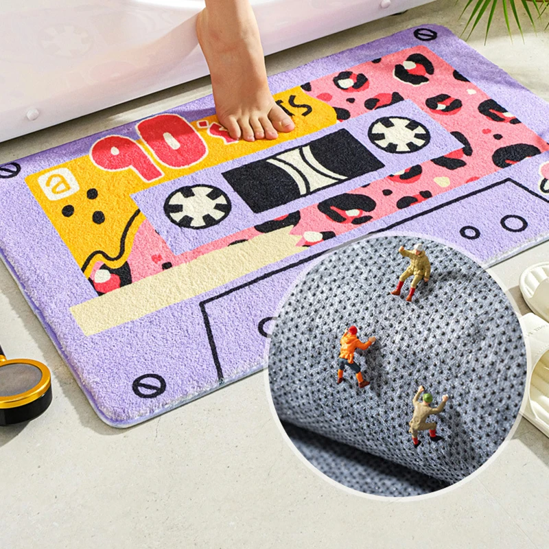 Retro Classic Cassette  Music Tape Soft Mats Rugs Home Entrance Carpet Bedroom Toilet Bathroom Door Absorbent Non-Slip Foot  Pad