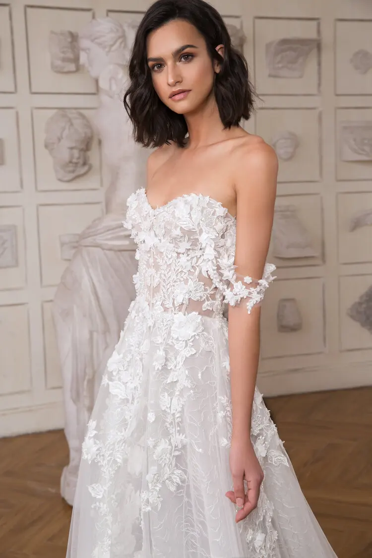 Vestidos de novia 2020, vestidos de novia sexis con apliques de encaje, vestidos de novia personalizados sexis con Espalda descubierta, vestido de novia Línea A