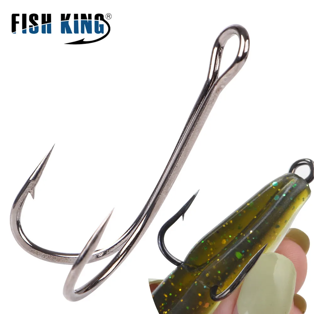 

FISH KING 20pcs/pack Fishing Hooks Double High Carbon Steel Hooks Barbed Carp Fishhook For Soft Worm Lure