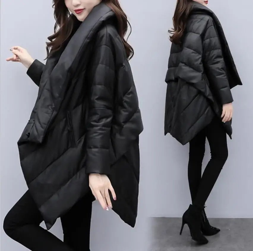 Winter 2020 New Long Sleeve Solid Color Irregular Black Cotton Warm Coat loose Large Size Jacket Fashion Women\'s Windbreaker