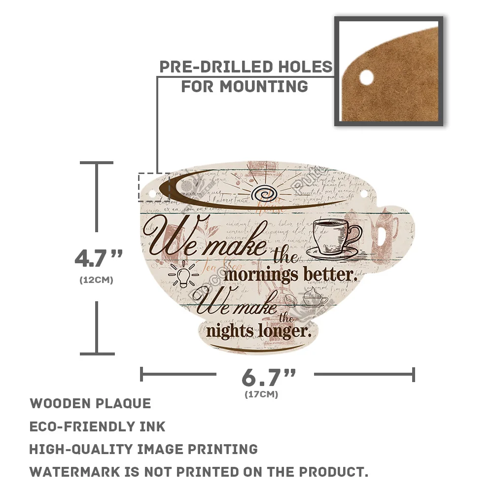 Putuo Decor Coffee Sign Cup Shaped Plaque Rustic Plate Wooden Hanging Sign for Cafe Decoration Kitchen Coffee Mug Wall Decor