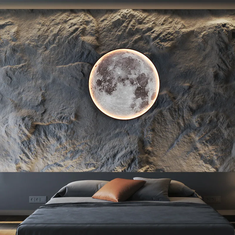 Lámpara de pared de Luna, mural creativo moderno, lámpara de decoración de pared de fondo de sala de estar, arte minimalista, luz de pared de