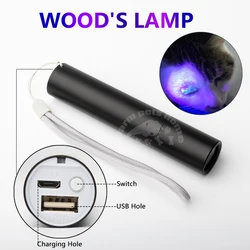 Wood Lamp Fungus Test Lamp Light Skin Ultraviolet Light Cat dog Moss Tinea Light UV Flashlights Pets Urine and Stains Detector