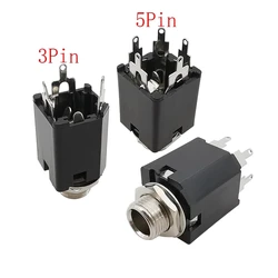 5Pcs/lot PJ-612A 6.35MM 3Pin 5Pin Headphone Female Jack Audio Microphone Plug Socket Panel Mount Solder Connector with Nut