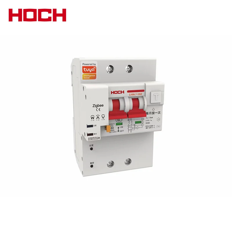 HOCH Tuya Zigbee Energy Monitoring 2P Smart RCBO Remote Control Din Rail  Timer Automatic Interruptor WIFI Breaker Factory