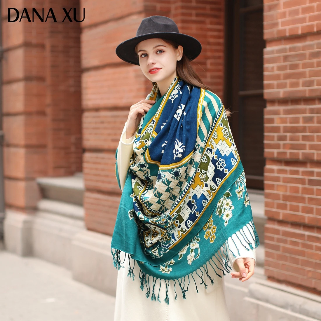 

DANA XU 100% Wool Poncho Bufanda Mujer Head Women Lady Warm Shawls Stoles Bandana Scarf Hijab Luxury Brand Pashmina Winter 2021