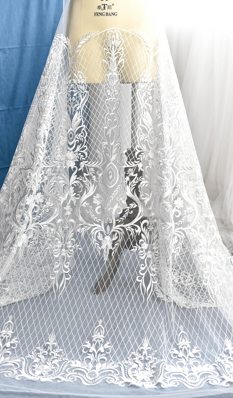 

wedding dress lace embroidery lace with lattice square shape embroidery lace