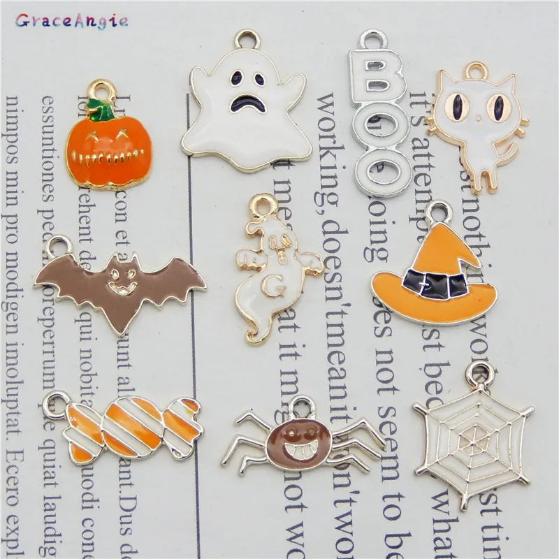 10Pcs/10pair Random Halloween Charms MIx Metal Alloy Skeleton Skull Charms Pendants For Bracelet Findings Jewelry Accessories