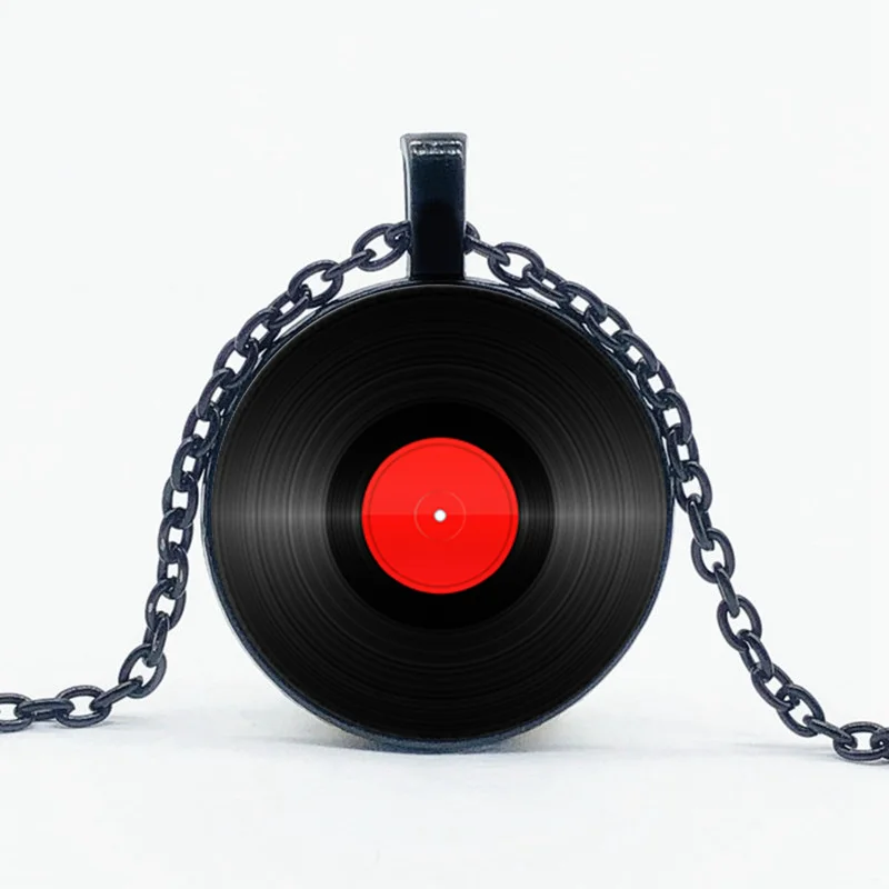 Retro Music Record Necklace Music Personal Album Round Glass Pendant Necklace Gift for Music Lovers