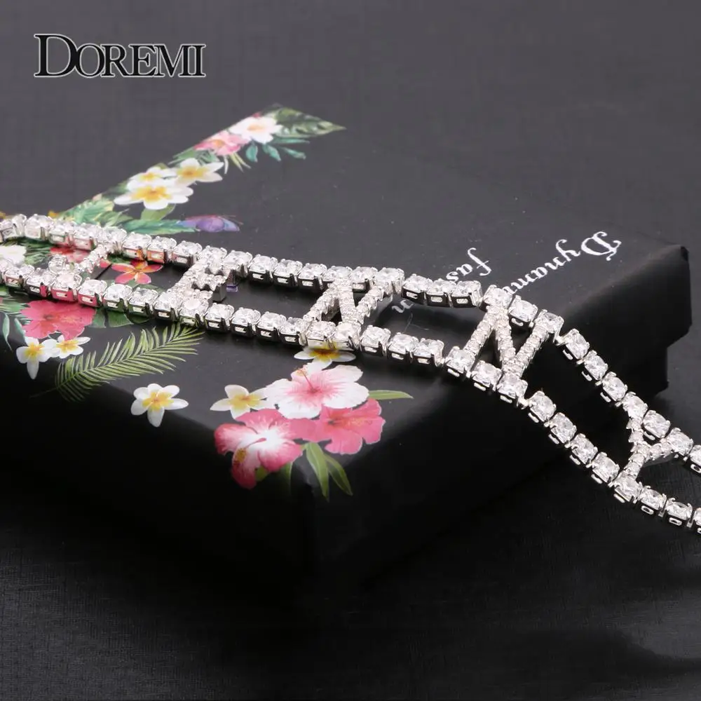 DOREMI 9mm 3A Zircon CUSTOM Name Necklace with 2 Rows 3mm Tennis chain Personalized Name Number Choker Women Mother's Day Gift