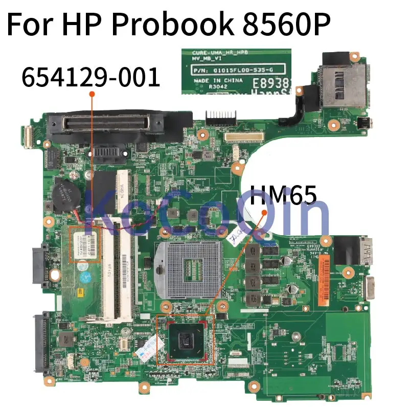 654129-001 654129-501 For HP Probook 8560P 6560B 6050A2466401-MB-A04 HM65 Laptop motherboard Mainboard