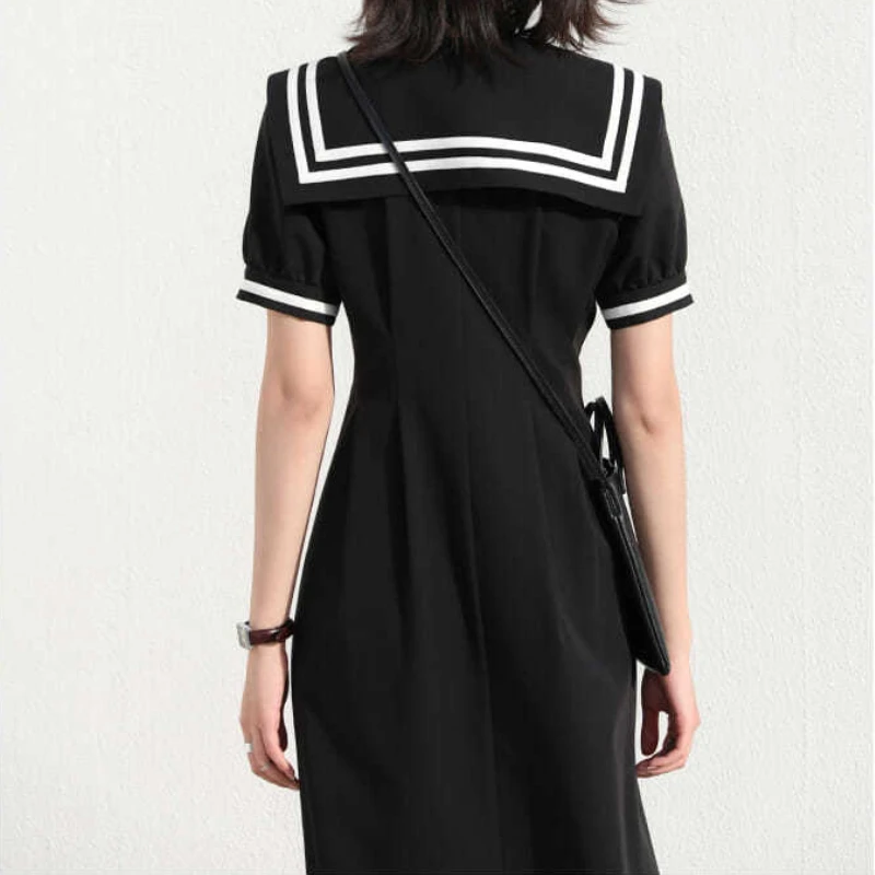 Dress Women Summer Fashion New Leisure Japanese Style Sweet College Vintage A-line Sailor Collar Streetwear Female Vestido Solid